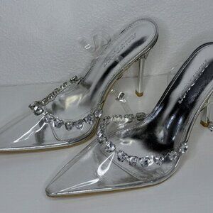 Public Desire Esmee Clear Heels with Heart Rhinestone Detail.